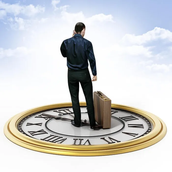 Framed Print : Businessman with a briefcase standing on the clock. 3D illustration Framed Print : Businessman with a briefcase standing on the clock. 3D illustration