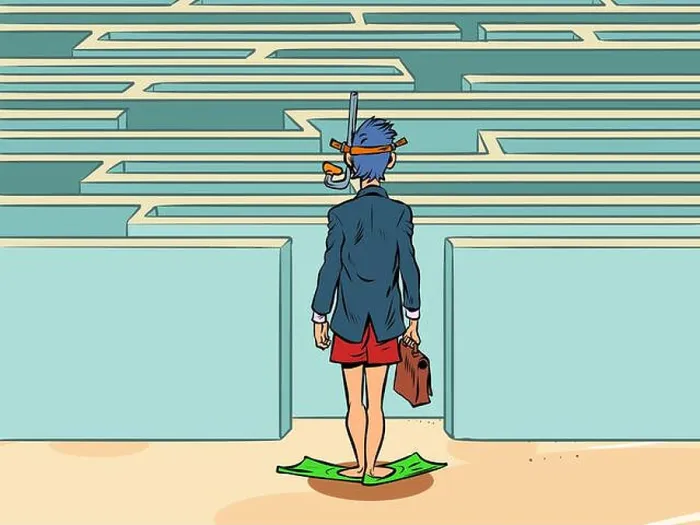 Framed Print : a businessman man in a scuba diving mask stands in front of a maze, a difficult decision, risks and problems Framed Print : a businessman man in a scuba diving mask stands in front of a maze, a difficult decision, risks and problems