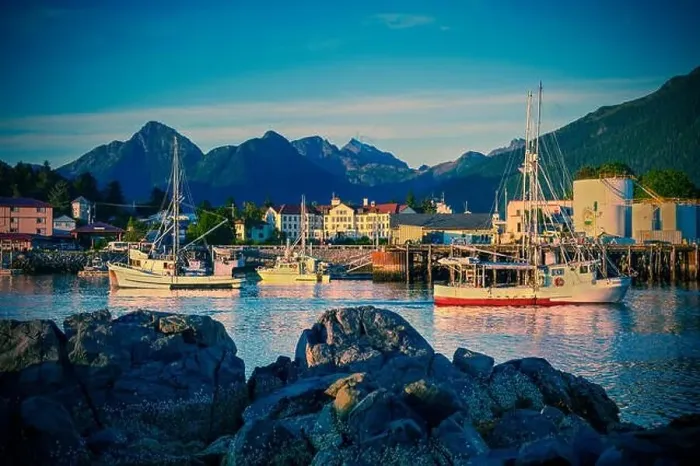 Framed Print : Busy harbor scene in Sitka, Alaska, USA Framed Print : Busy harbor scene in Sitka, Alaska, USA
