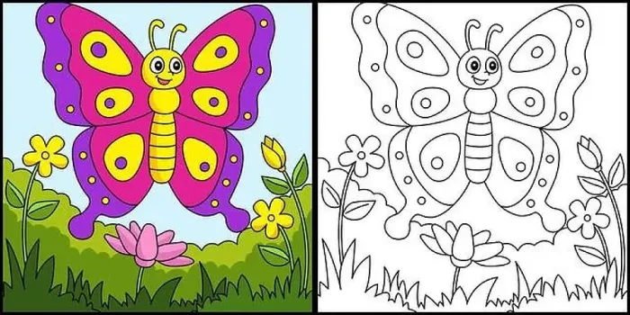 Framed Print : Butterfly Coloring Page Colored Illustration Framed Print : Butterfly Coloring Page Colored Illustration