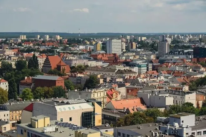 Framed Print : Bydgoszcz. Aerial View of City Center of Bydgoszcz near Brda River Framed Print : Bydgoszcz. Aerial View of City Center of Bydgoszcz near Brda River