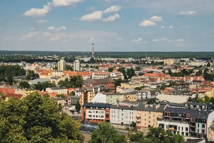 Framed Print : Bydgoszcz. Aerial View of City Center of Bydgoszcz near Brda River Framed Print : Bydgoszcz. Aerial View of City Center of Bydgoszcz near Brda River
