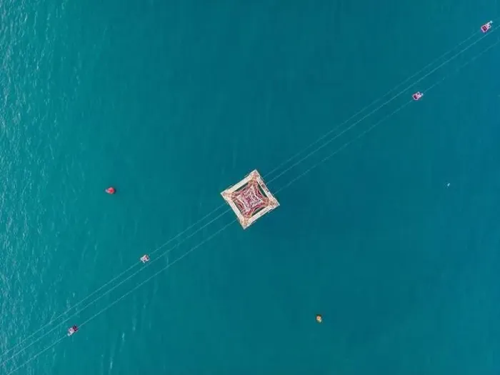 Framed Print : The cable car at Nha Trang beach. Aerial view from drone Framed Print : The cable car at Nha Trang beach. Aerial view from drone