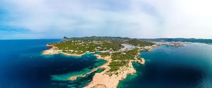 Framed Print : Cala Gracio and Calo el Moro beach on Ibiza island, Spain, aerial views Framed Print : Cala Gracio and Calo el Moro beach on Ibiza island, Spain, aerial views