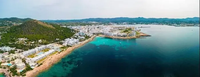 Framed Print : Cala Gracio and Calo el Moro beach on Ibiza island, Spain, aerial views Framed Print : Cala Gracio and Calo el Moro beach on Ibiza island, Spain, aerial views