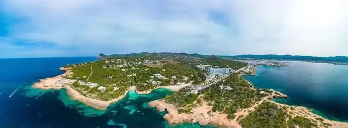 Framed Print : Cala Gracio and Calo el Moro beach on Ibiza island, Spain, aerial views Framed Print : Cala Gracio and Calo el Moro beach on Ibiza island, Spain, aerial views