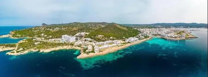 Framed Print : Cala Gracio and Calo el Moro beach on Ibiza island, Spain, aerial views Framed Print : Cala Gracio and Calo el Moro beach on Ibiza island, Spain, aerial views