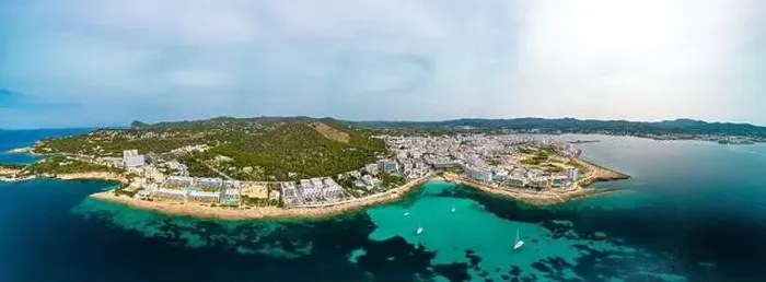 Framed Print : Cala Gracio and Calo el Moro beach on Ibiza island, Spain, aerial views Framed Print : Cala Gracio and Calo el Moro beach on Ibiza island, Spain, aerial views