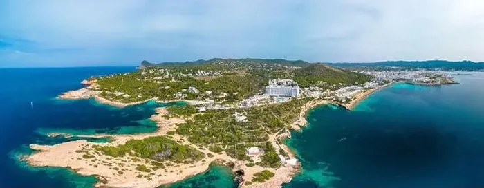 Framed Print : Cala Gracio and Calo el Moro beach on Ibiza island, Spain, aerial views Framed Print : Cala Gracio and Calo el Moro beach on Ibiza island, Spain, aerial views