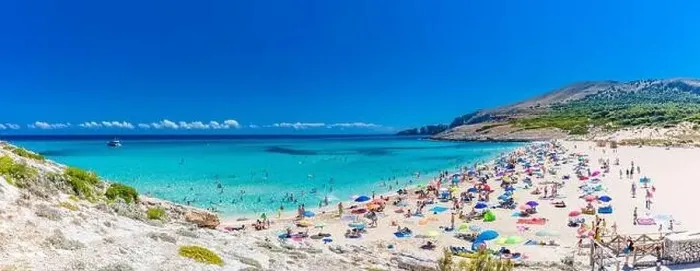 Framed Print : CALA MESQUIDA, MALLORCA, SPAIN - 19 July 2020: People enjoying beautiful sandy beach of on Mallorca Framed Print : CALA MESQUIDA, MALLORCA, SPAIN - 19 July 2020: People enjoying beautiful sandy beach of on Mallorca