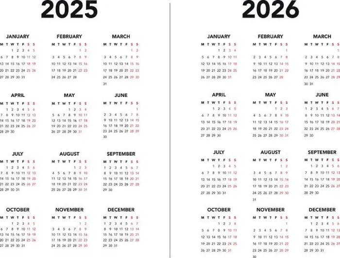 Framed Print : Calendar 2025 and 2026 vector templates start Monday simple design Framed Print : Calendar 2025 and 2026 vector templates start Monday simple design