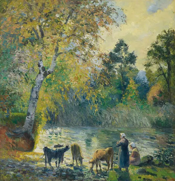 Framed Print : Camille Pissarro (1830 1903) The Pond At Montfoucault - Private Collection 1875