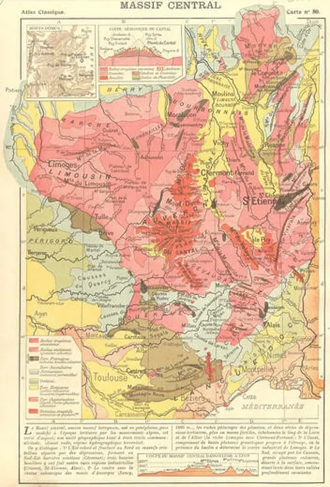 Framed Print : CANTAL: Massif Central; map of Monts Domes; Coupe Geologique du, 1923 Framed Print : CANTAL: Massif Central; map of Monts Domes; Coupe Geologique du, 1923