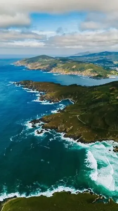 Framed Print : Captivating aerial shot showing the spectacular green landscapes along the rugged coast of Galicia Framed Print : Captivating aerial shot showing the spectacular green landscapes along the rugged coast of Galicia