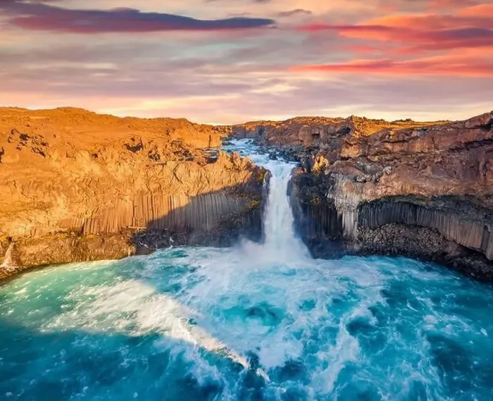 Framed Print : Captivating spring view from flying drone of Aldeyjarfoss waterfall Framed Print : Captivating spring view from flying drone of Aldeyjarfoss waterfall