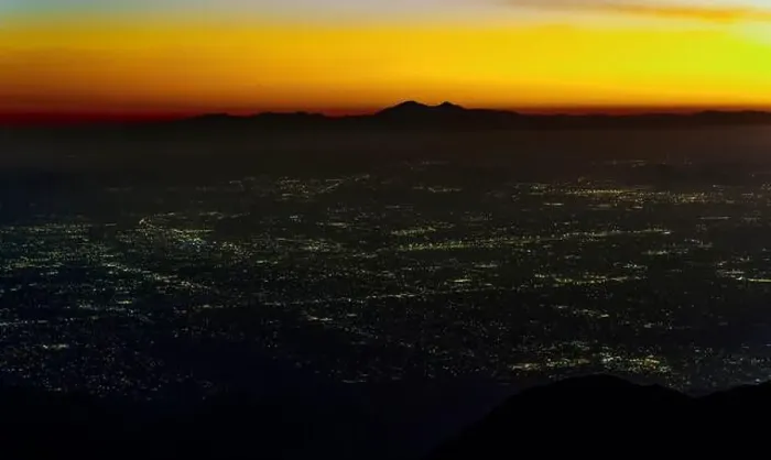 Framed Print : Captivating view of San Bernardino Valley at dusk from Rimforest