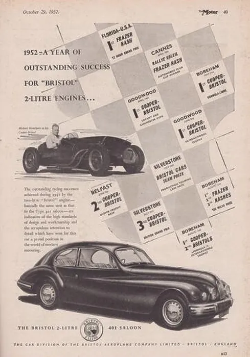 Framed Print : The Car Division of the Bristol Aeroplane Co Ltd - Bristol 2 Litre 401 Saloon & Michael Hawthorn in the Cooper-Bristol vintage advert Framed Print : The Car Division of the Bristol Aeroplane Co Ltd - Bristol 2 Litre 401 Saloon & Michael Hawthorn in the Cooper-Bristol vintage advert