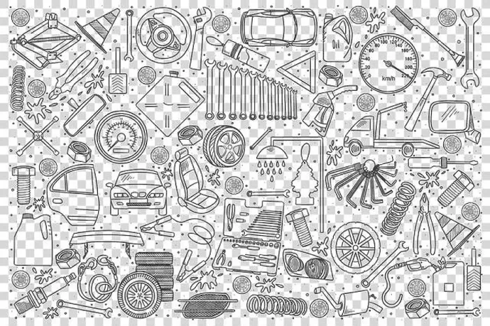 Framed Print : Car service doodle set Framed Print : Car service doodle set