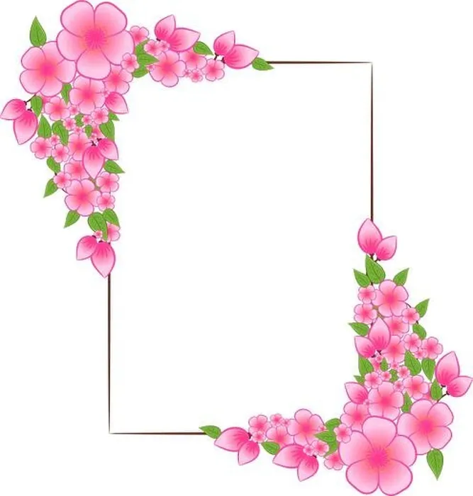 Framed Print : Card template with border of Pink flowers, leaves. Wedding Invitation, save the date, thank you, rsvp card Design template. Vector decorative greeting Framed Print : Card template with border of Pink flowers, leaves. Wedding Invitation, save the date, thank you, rsvp card Design template. Vector decorative greeting