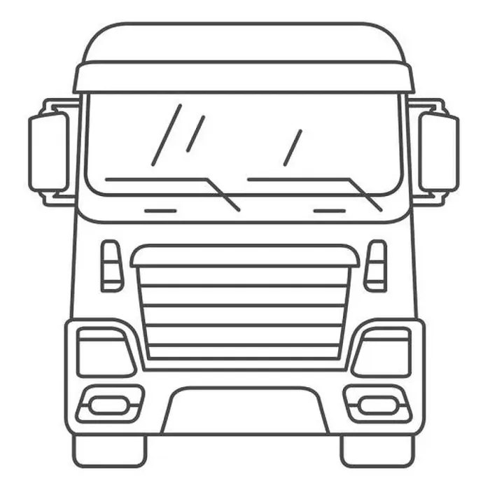 Framed Print : Cargo cabin truck front view.Icon for delivery services.Linear art vector outline