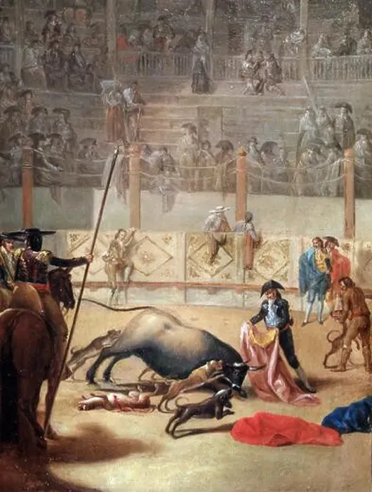 Framed Print : CARNICERO, ANTONIO PINTOR ESPAÑOL. SALAMANCA 1748-1814 PERROS AL TORO COLECCION. L. MALDONADO TAUROMAQUIA