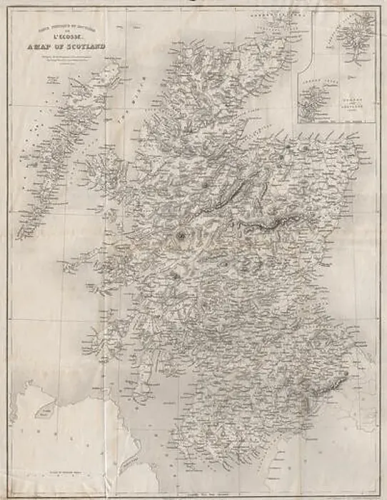 Framed Print : Carte Physique et Routière de l'Ecosse. A map of Scotland. STARLING, 1838 Framed Print : Carte Physique et Routière de l'Ecosse. A map of Scotland. STARLING, 1838