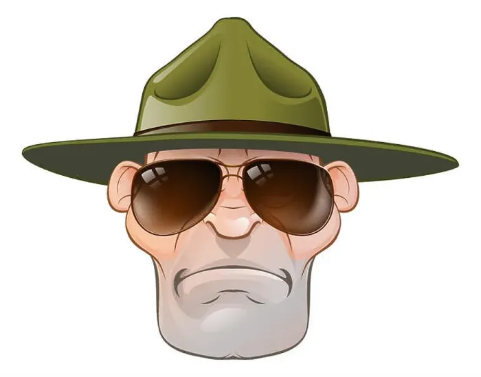 Framed Print : A cartoon angry army boot camp drill sergeant or state trooper or park ranger Framed Print : A cartoon angry army boot camp drill sergeant or state trooper or park ranger