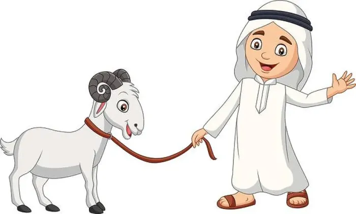 Framed Print : Cartoon Arab Muslim boy with a goat Framed Print : Cartoon Arab Muslim boy with a goat