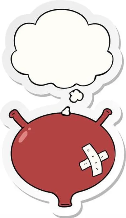 Framed Print : cartoon bladder with thought bubble as a printed sticker Framed Print : cartoon bladder with thought bubble as a printed sticker
