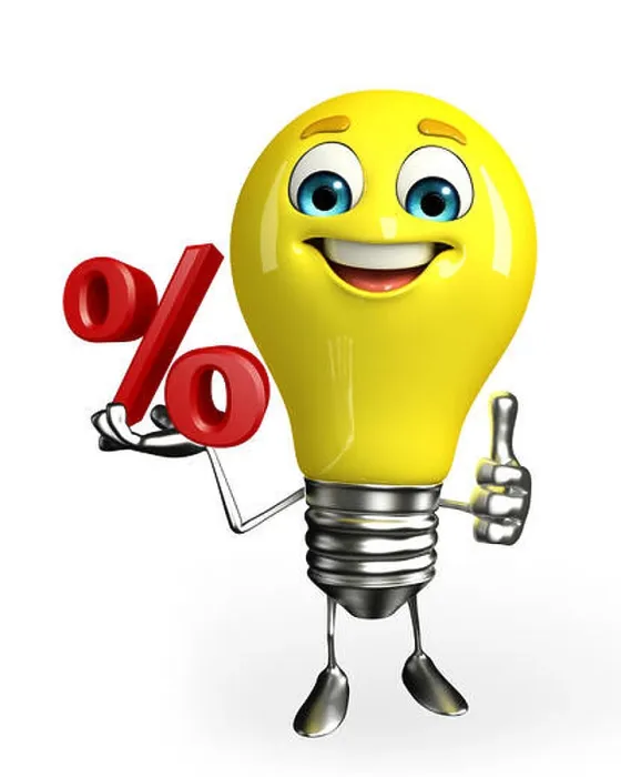 Framed Print : Cartoon Character of light bulb with percent sign Framed Print : Cartoon Character of light bulb with percent sign