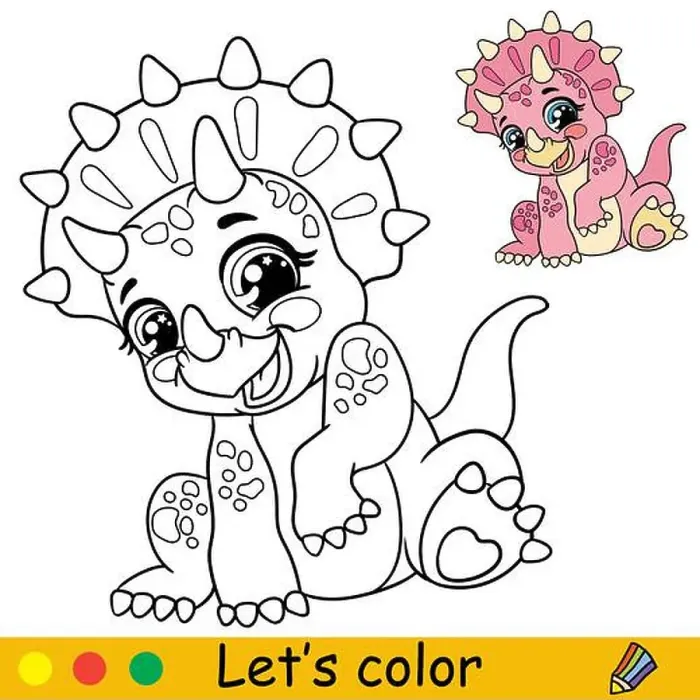 Framed Print : Cartoon cute baby dinosaur pink sitting Triceratops Framed Print : Cartoon cute baby dinosaur pink sitting Triceratops