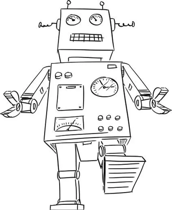 Framed Print : Cartoon Drawing of Big or Giant Retro Robot Walking Framed Print : Cartoon Drawing of Big or Giant Retro Robot Walking