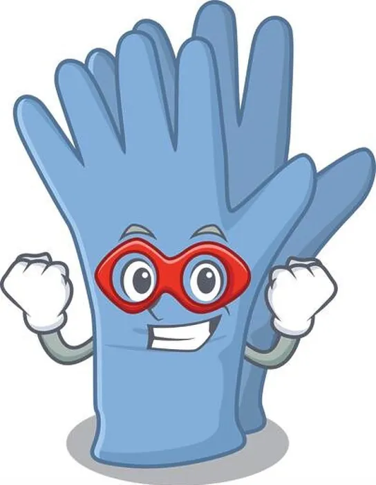 Framed Print : A cartoon drawing of medical gloves in a Super hero character Framed Print : A cartoon drawing of medical gloves in a Super hero character