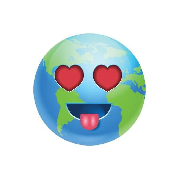 Framed Print : Cartoon Earth Face Lovely Heart Shaped Eyes Icon Funny Planet Emotion