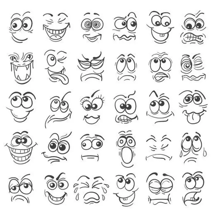 Framed Print : Cartoon face Emotion set. Various facial expressions in doodle style isolated on white. Vector illustration Framed Print : Cartoon face Emotion set. Various facial expressions in doodle style isolated on white. Vector illustration