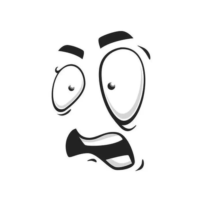 Framed Print : Cartoon face vector icon, frightened funny emoji