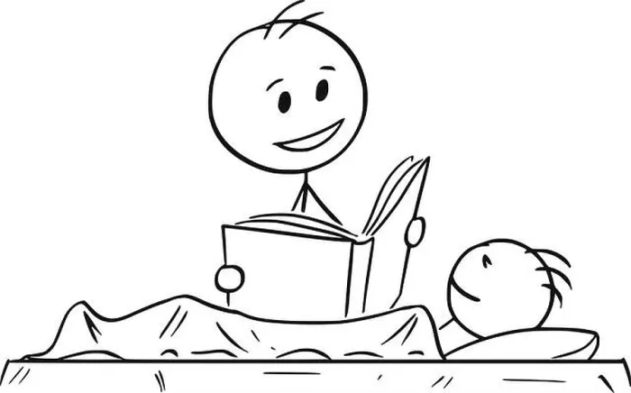 Framed Print : Cartoon of Father Reading Bedtime Story or Book to Son Framed Print : Cartoon of Father Reading Bedtime Story or Book to Son