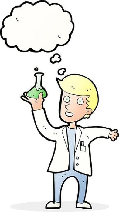 Framed Print : cartoon happy scientist with thought bubble Framed Print : cartoon happy scientist with thought bubble