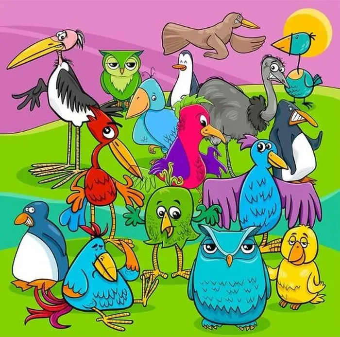 Framed Print : Cartoon Illustration of Birds Animal Characters Group Framed Print : Cartoon Illustration of Birds Animal Characters Group