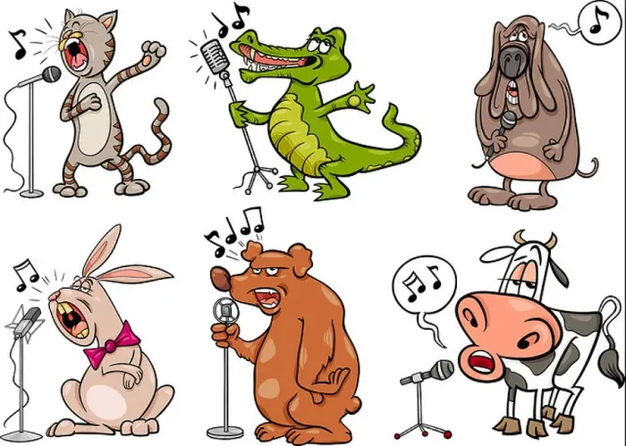 Framed Print : Cartoon Illustration of Funny Singing Animals Characters Set Framed Print : Cartoon Illustration of Funny Singing Animals Characters Set