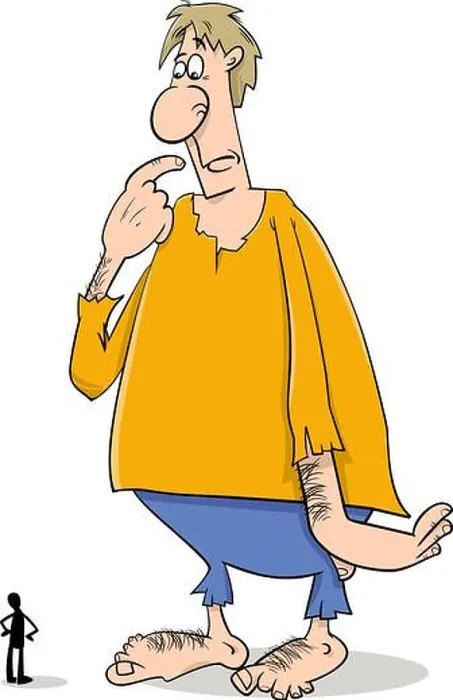Framed Print : Cartoon Illustration of Giant Fantasy or Fairy Tale Character and a Man Framed Print : Cartoon Illustration of Giant Fantasy or Fairy Tale Character and a Man