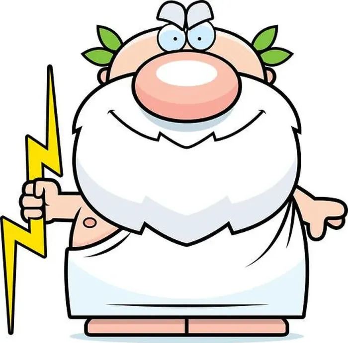 Framed Print : A cartoon illustration of Zeus with a thunderbolt Framed Print : A cartoon illustration of Zeus with a thunderbolt