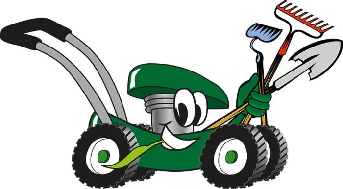 Framed Print : Cartoon Lawn Mower Holding Lawn Maintenance Tools Framed Print : Cartoon Lawn Mower Holding Lawn Maintenance Tools