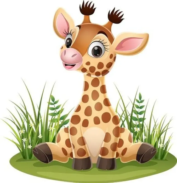 Framed Print : Cartoon little giraffe sitting in the grass Framed Print : Cartoon little giraffe sitting in the grass