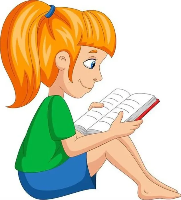 Framed Print : Cartoon little girl reading a book Framed Print : Cartoon little girl reading a book