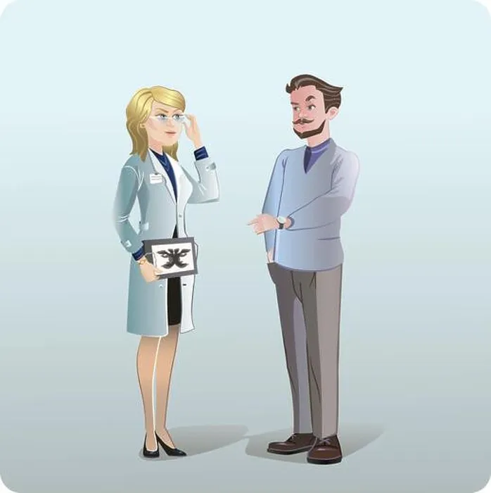 Framed Print : Cartoon medical treatment concept with doctor helping patient to solve his mental Framed Print : Cartoon medical treatment concept with doctor helping patient to solve his mental