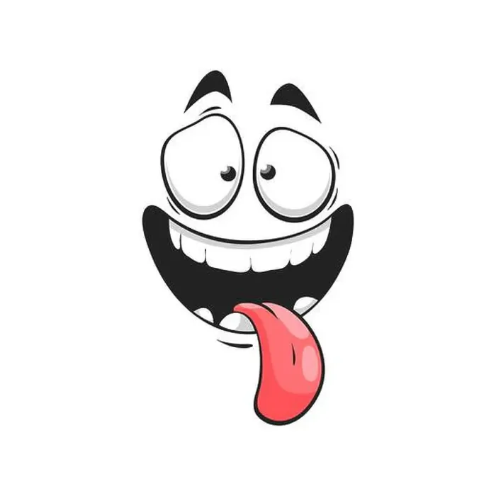 Framed Print : Cartoon stupid face, happy smile vector emoji with open mouth and long sticking tongue Framed Print : Cartoon stupid face, happy smile vector emoji with open mouth and long sticking tongue