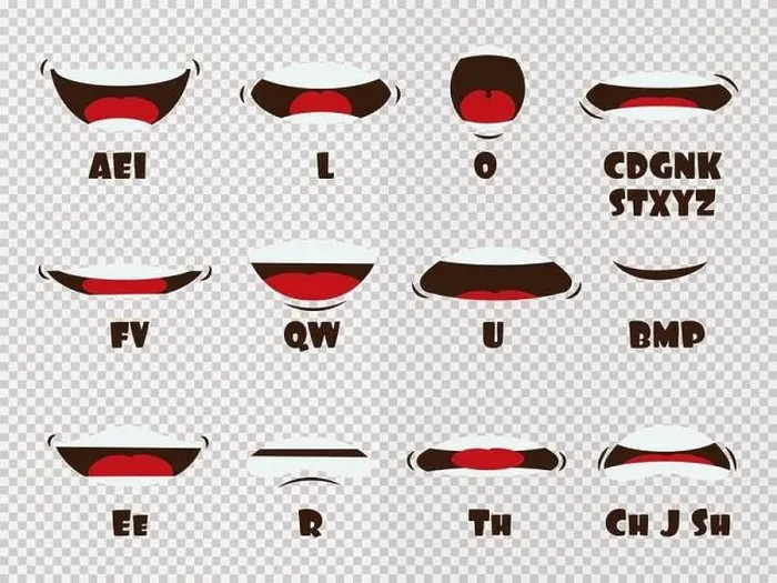 Framed Print : Cartoon talking mouth and lips expressions vector animations poses isolated on transparent background