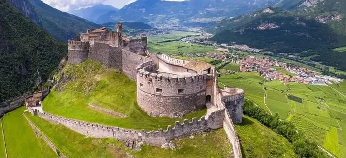 Framed Print : Castel Beseno aerial drone panoramic view - Most famous Framed Print : Castel Beseno aerial drone panoramic view - Most famous