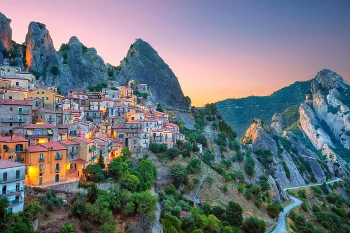 Framed Print : Castelmezzano, Italy. Cityscape aerial image of medieval city of Castelmazzano, Italy during beautiful sunrise Framed Print : Castelmezzano, Italy. Cityscape aerial image of medieval city of Castelmazzano, Italy during beautiful sunrise